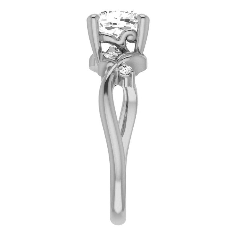 Cushion Floral Detail Moissanite Engagement Ring