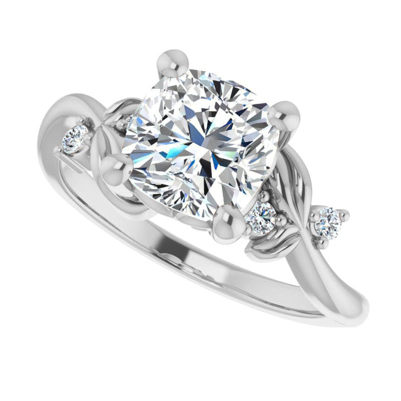 Cushion Floral Detail Moissanite Engagement Ring