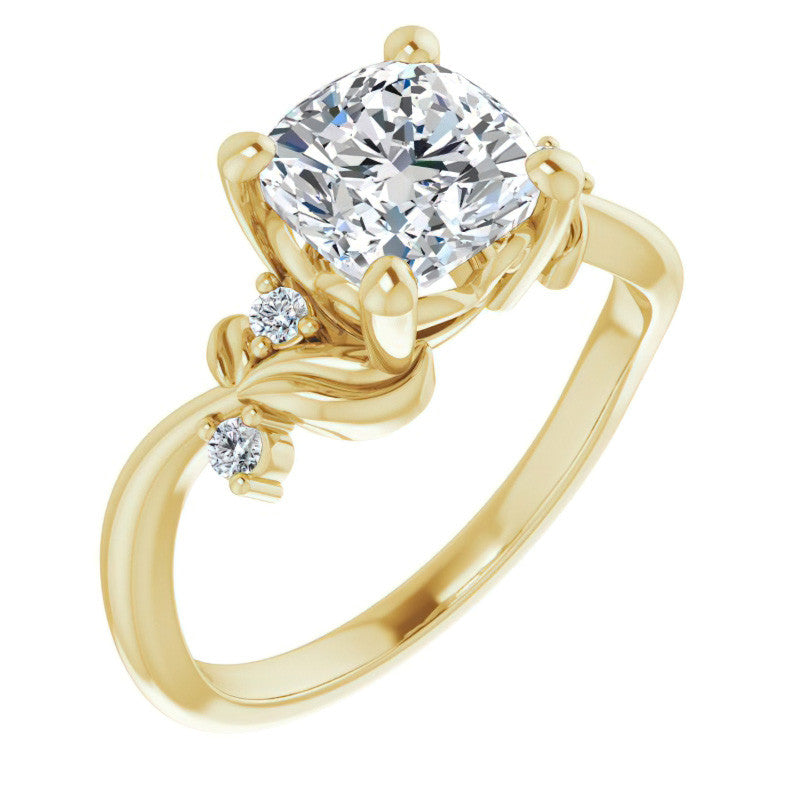 Cushion Floral Detail Moissanite Engagement Ring