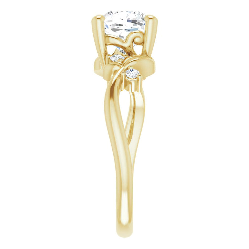 Cushion Floral Detail Moissanite Engagement Ring