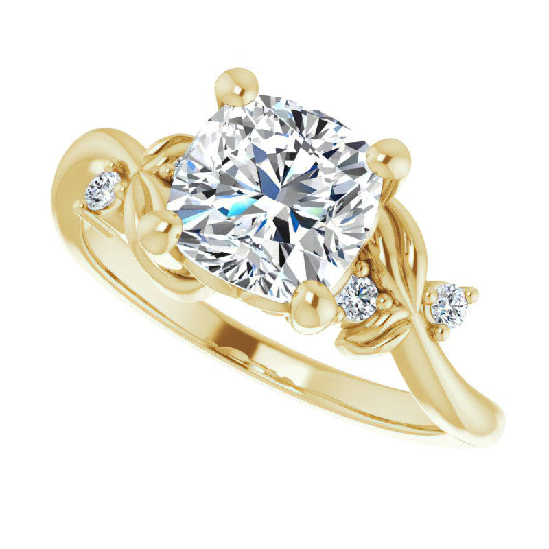 Cushion Floral Detail Moissanite Engagement Ring