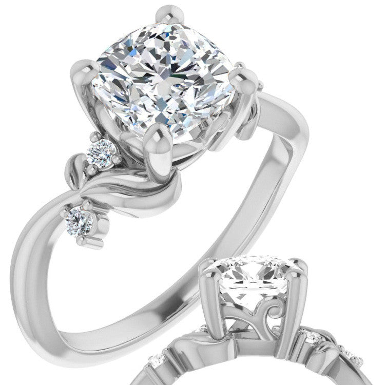 Cushion Floral Detail Moissanite Engagement Ring