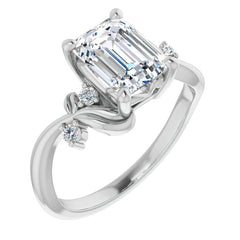 Emerald / Radiant Floral Detail Moissanite Engagement Ring