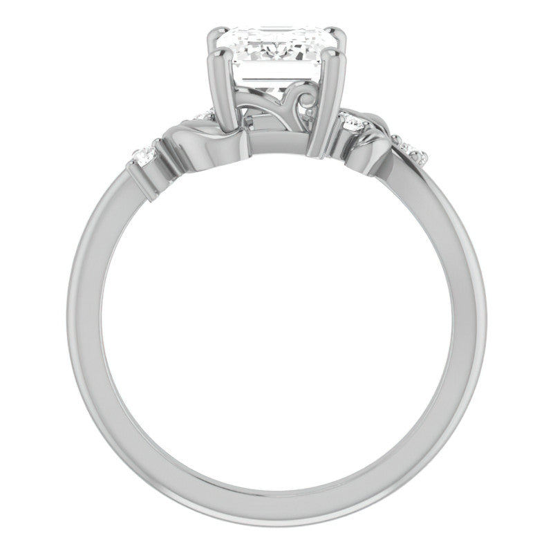 Emerald / Radiant Floral Detail Moissanite Engagement Ring