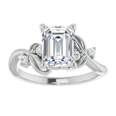 Emerald / Radiant Floral Detail Moissanite Engagement Ring