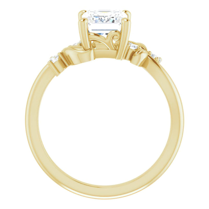 Emerald / Radiant Floral Detail Moissanite Engagement Ring