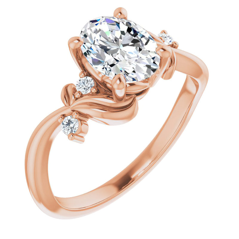 Oval Floral Detail Moissanite Engagement Ring
