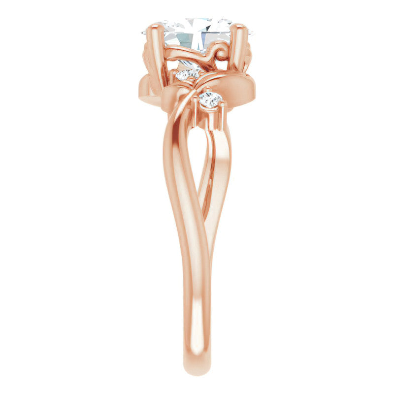 Oval Floral Detail Moissanite Engagement Ring