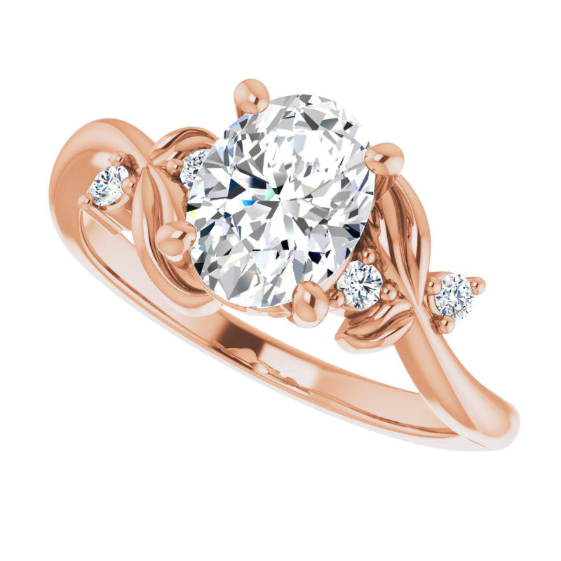 Oval Floral Detail Moissanite Engagement Ring