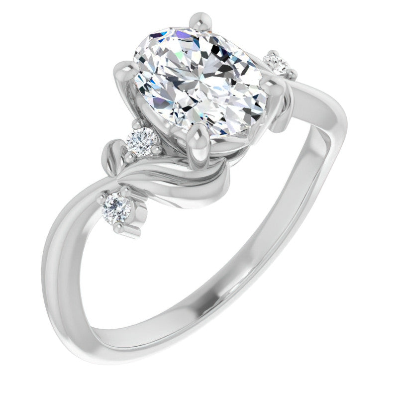 Oval Floral Detail Moissanite Engagement Ring