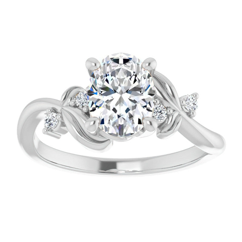 Oval Floral Detail Moissanite Engagement Ring