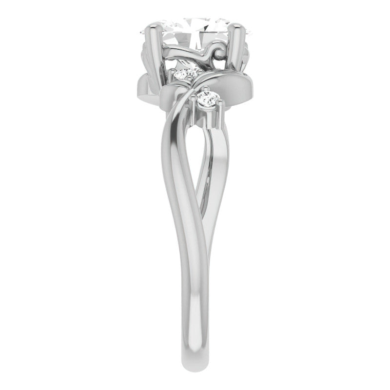Oval Floral Detail Moissanite Engagement Ring