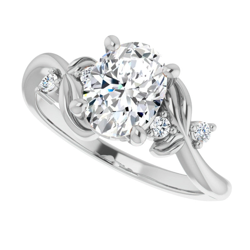 Oval Floral Detail Moissanite Engagement Ring
