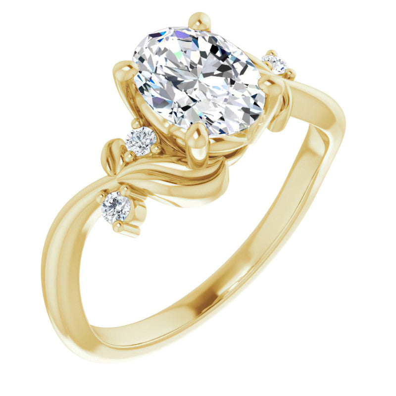 Oval Floral Detail Moissanite Engagement Ring
