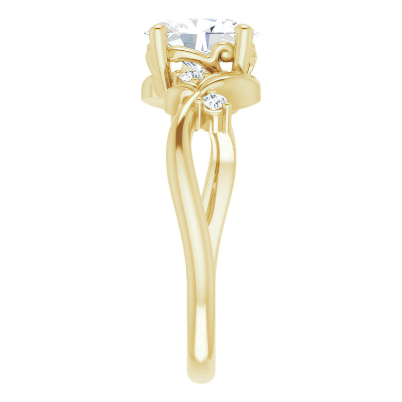 Oval Floral Detail Moissanite Engagement Ring