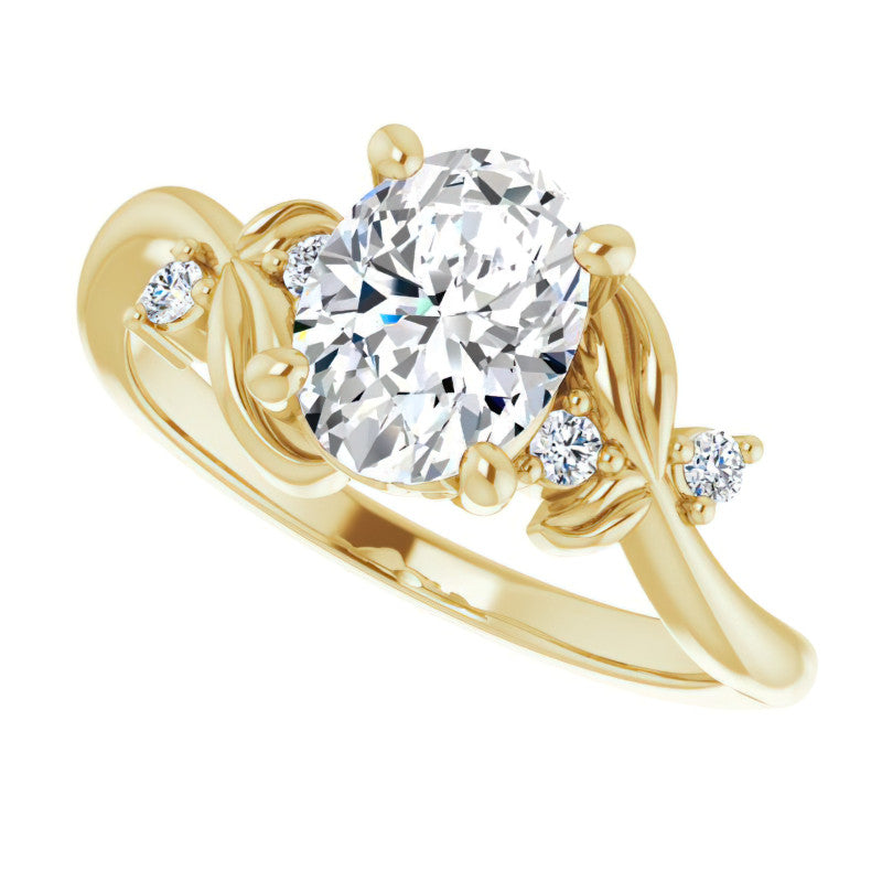 Oval Floral Detail Moissanite Engagement Ring