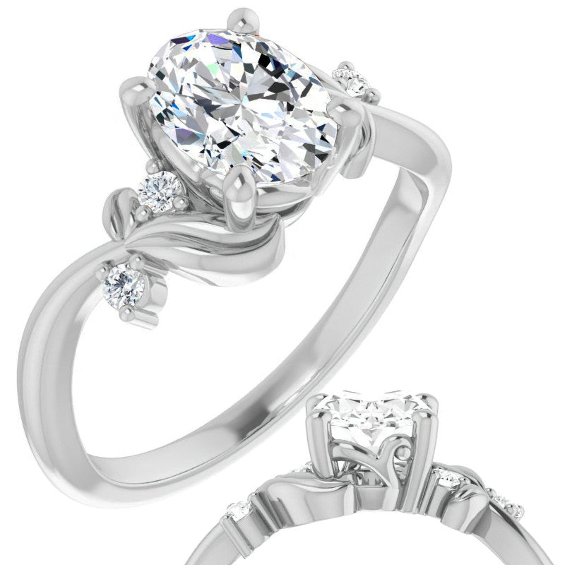 Oval Floral Detail Moissanite Engagement Ring