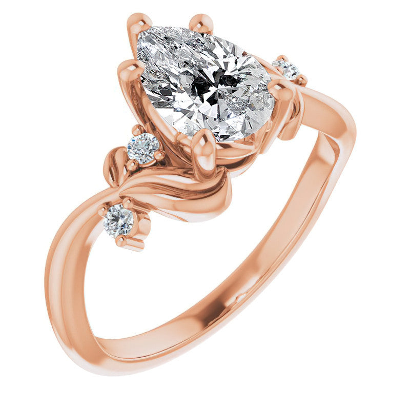 Pear Floral Detail Moissanite Engagement Ring