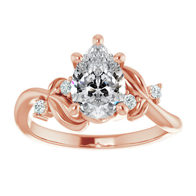 Pear Floral Detail Moissanite Engagement Ring