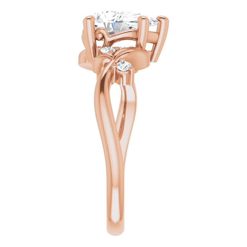 Pear Floral Detail Moissanite Engagement Ring