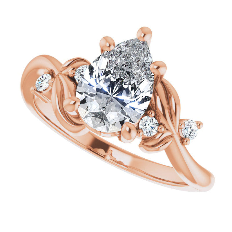 Pear Floral Detail Moissanite Engagement Ring