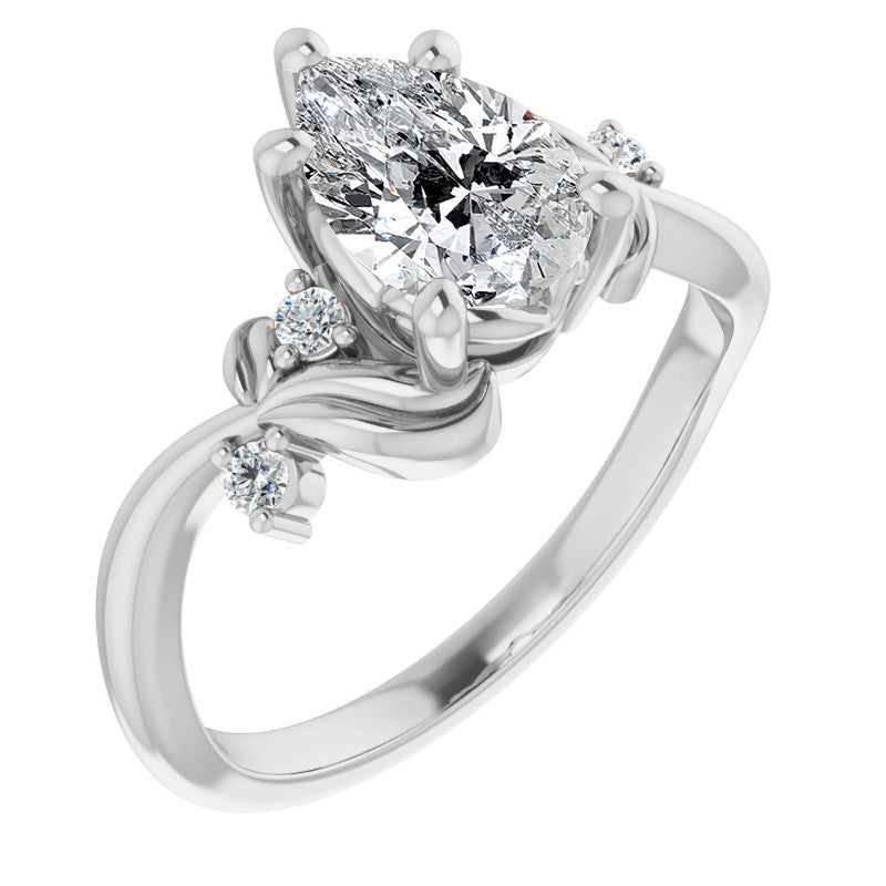 Pear Floral Detail Moissanite Engagement Ring