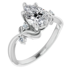 Pear Floral Detail Moissanite Engagement Ring