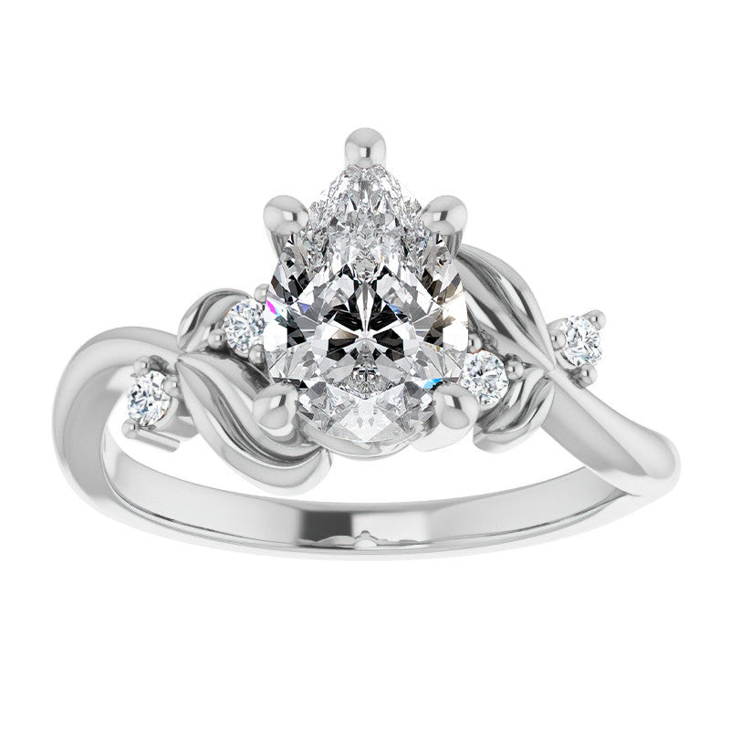 Pear Floral Detail Moissanite Engagement Ring