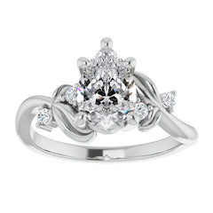 Pear Floral Detail Moissanite Engagement Ring