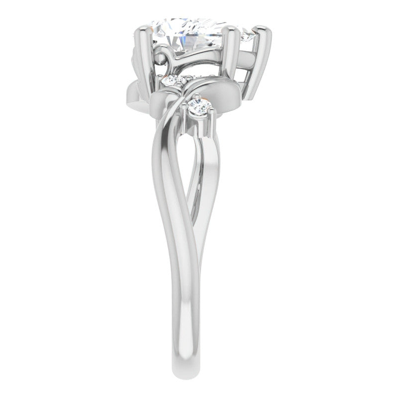 Pear Floral Detail Moissanite Engagement Ring