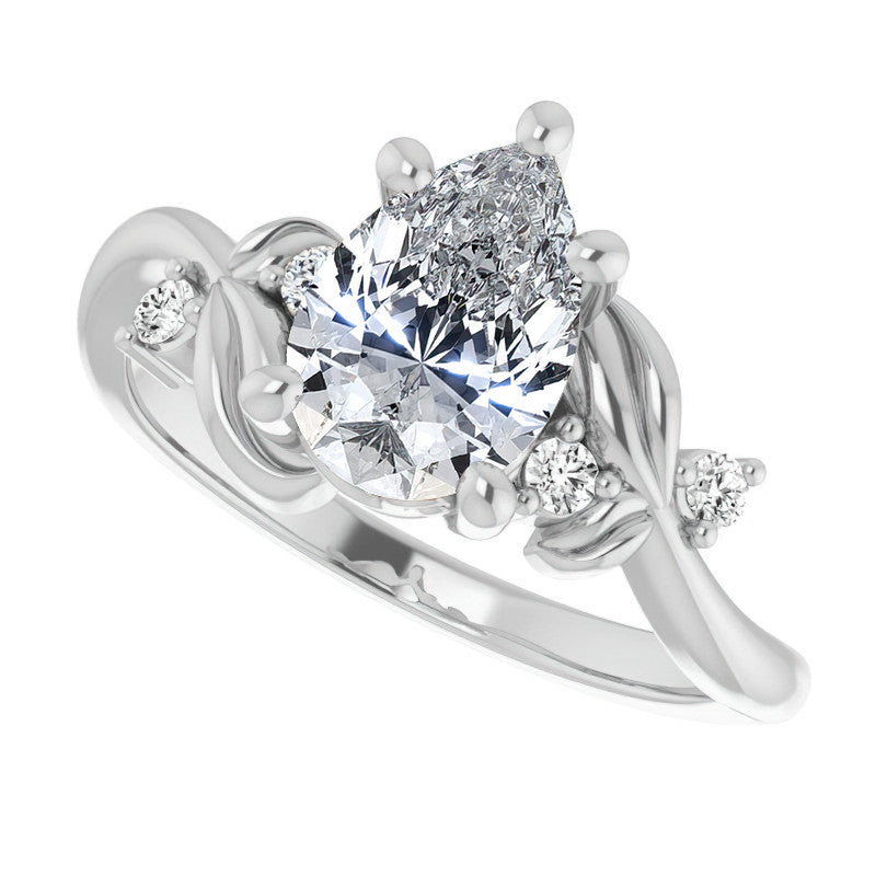Pear Floral Detail Moissanite Engagement Ring