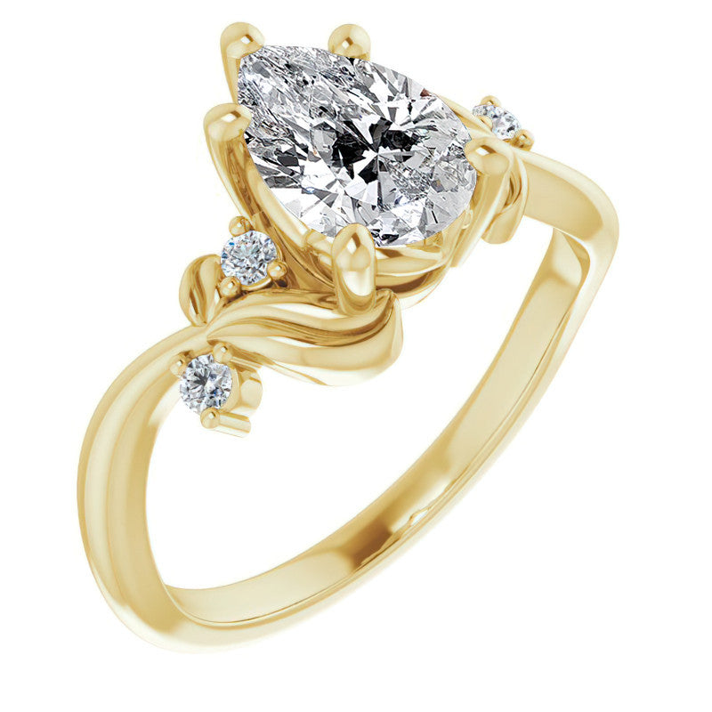 Pear Floral Detail Moissanite Engagement Ring