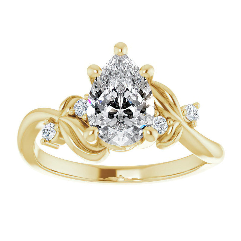 Pear Floral Detail Moissanite Engagement Ring