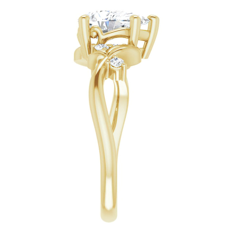Pear Floral Detail Moissanite Engagement Ring