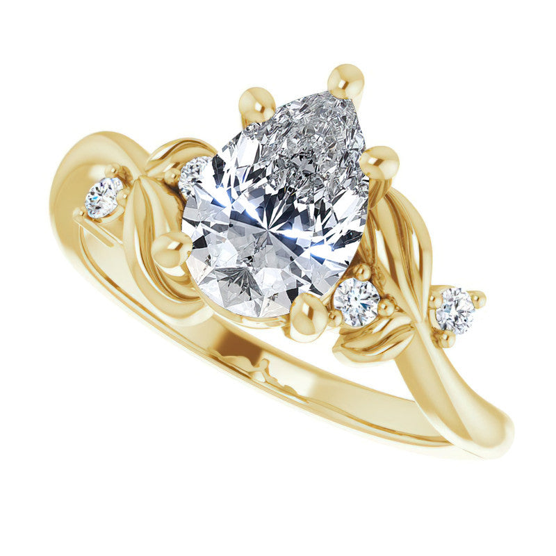 Pear Floral Detail Moissanite Engagement Ring