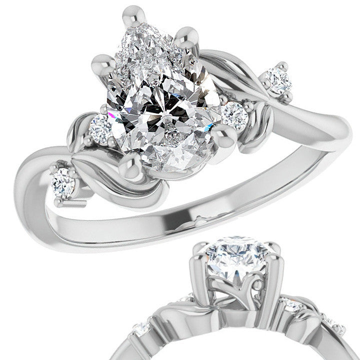 Pear Floral Detail Moissanite Engagement Ring