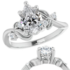 Pear Floral Detail Moissanite Engagement Ring
