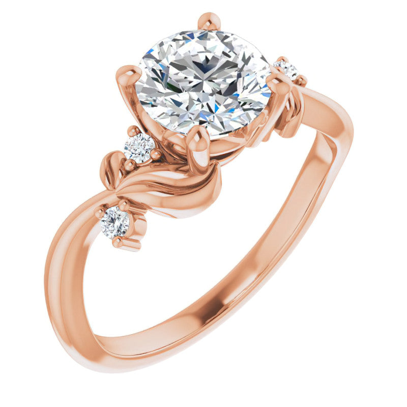 Round Floral Detail Moissanite Engagement Ring
