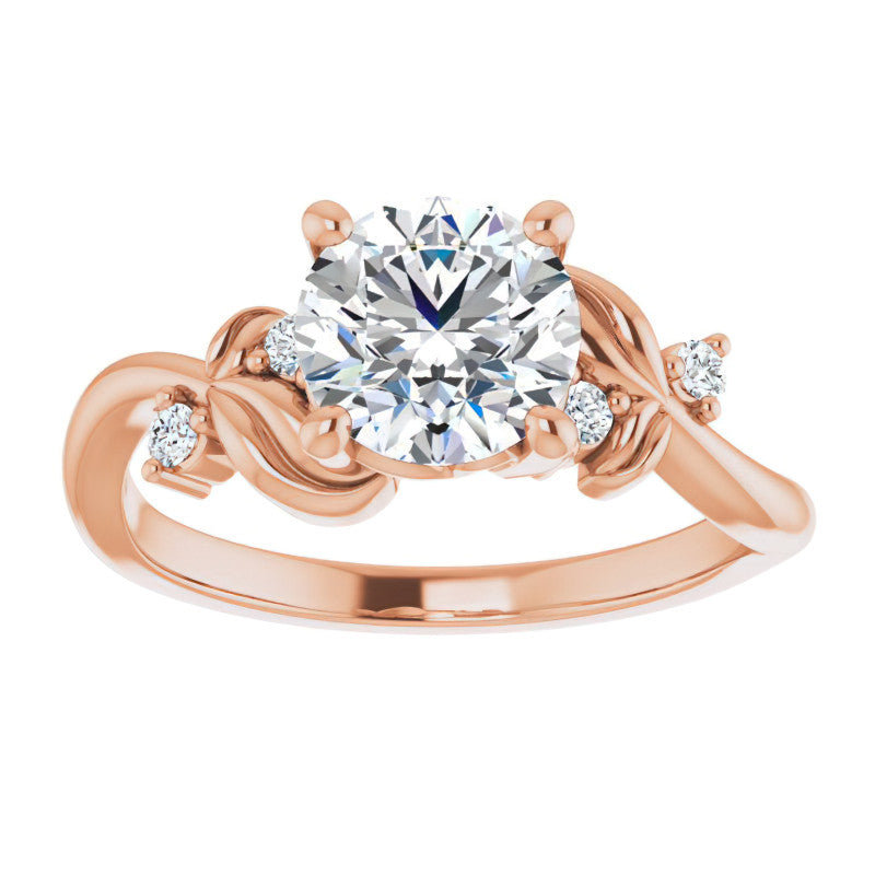 Round Floral Detail Moissanite Engagement Ring