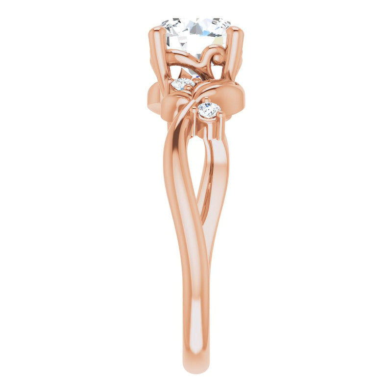 Round Floral Detail Moissanite Engagement Ring