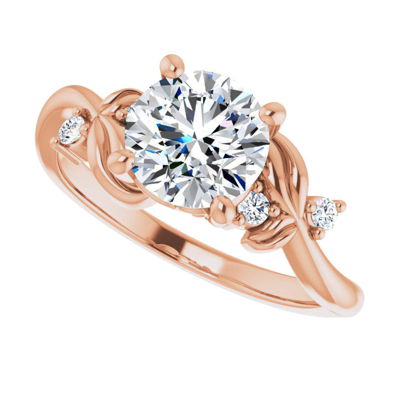 Round Floral Detail Moissanite Engagement Ring