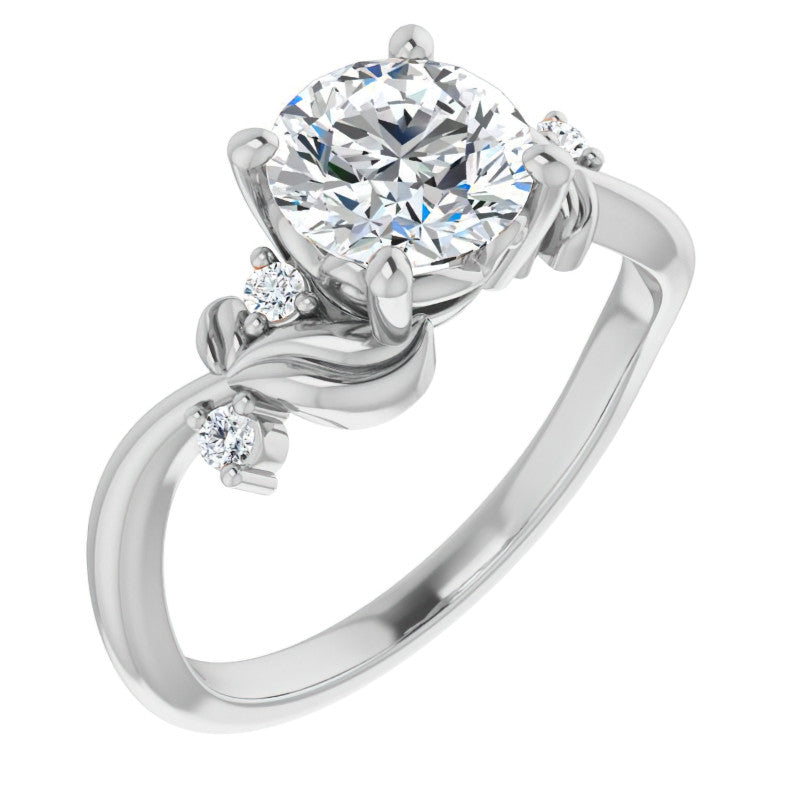 Round Floral Detail Moissanite Engagement Ring