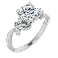 Round Floral Detail Moissanite Engagement Ring