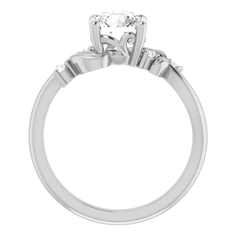 Round Floral Detail Moissanite Engagement Ring