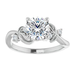 Round Floral Detail Moissanite Engagement Ring