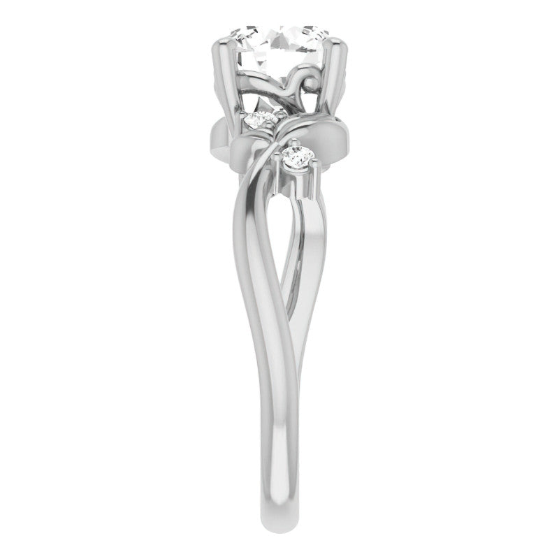 Round Floral Detail Moissanite Engagement Ring