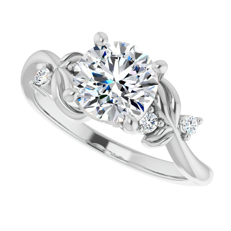 Round Floral Detail Moissanite Engagement Ring