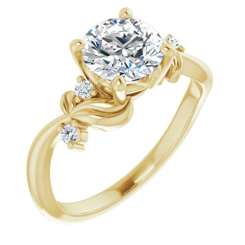 Round Floral Detail Moissanite Engagement Ring