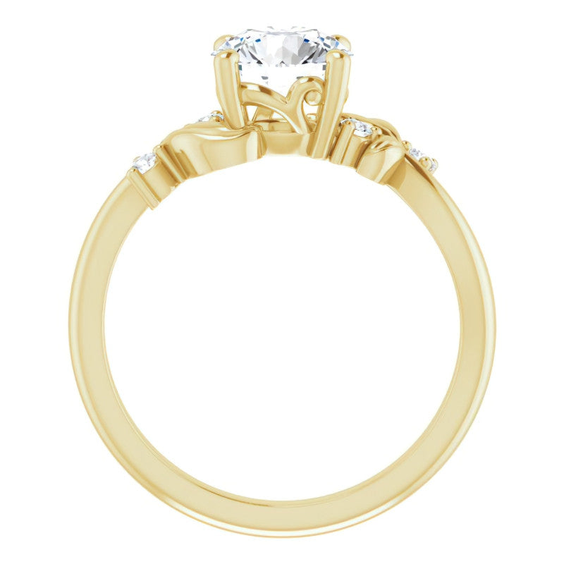 Round Floral Detail Moissanite Engagement Ring