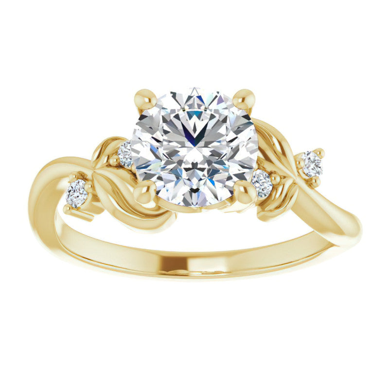 Round Floral Detail Moissanite Engagement Ring